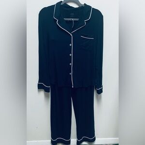 Navy Cozy Earth Pajama Set with White Piping